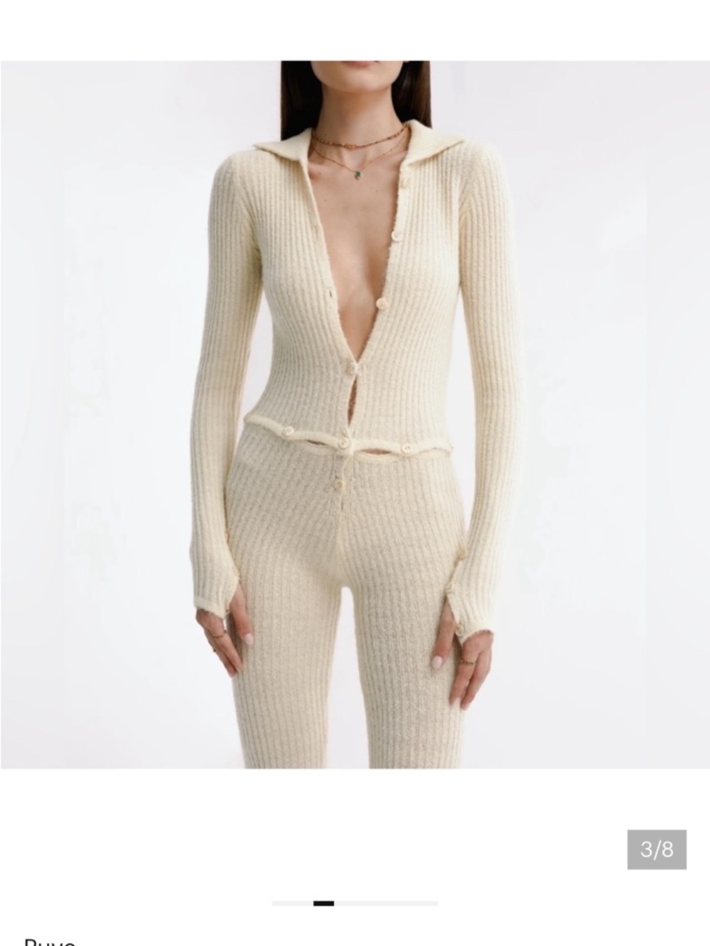 RUVE Cream Ribbed Knit Jumpsuit - Picture 3 of 3
